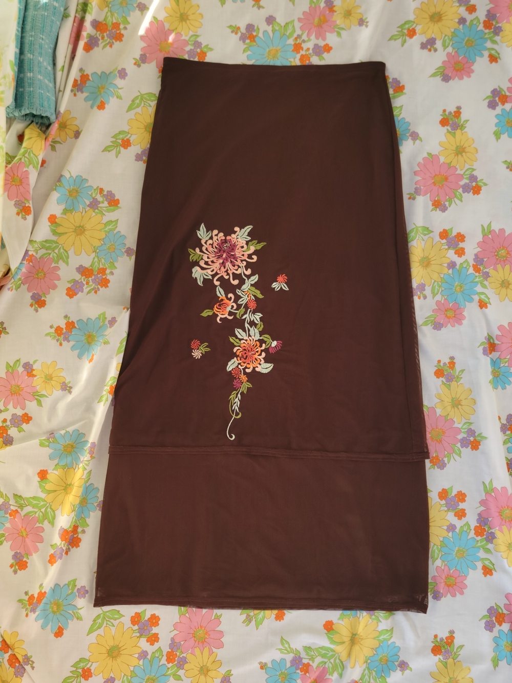 Stinson Studios Brown Maxi Skirt with Floral Embroidery